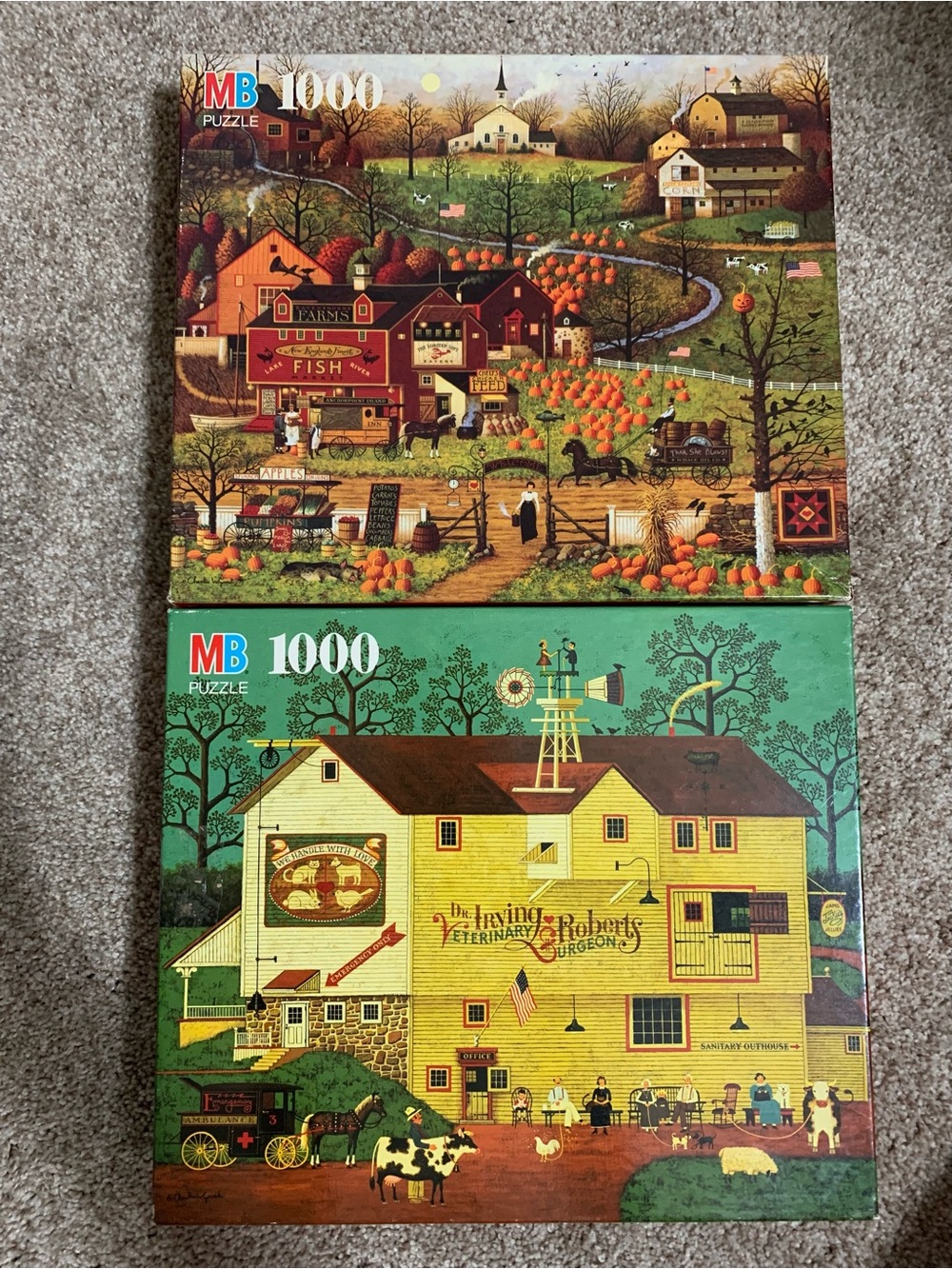 Set 2 Charles Wysocki’s Vtg 90s 1000 Pc Puzzles Veterinary Mill Creek Complete